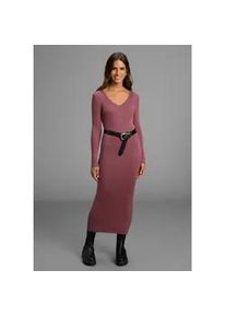 Strickkleid Laura Scott, Damen, Gr. 46, N-Gr, rosa (dunkelrosa), Rippstrick, Obermaterial: 70% Viskose, 30% Polyamid, unifarben, Basic, figurbetont wadenlang, V-Ausschnitt, Kleider Strickkleid, in Midi-L&auml;nge mit femininen Wellenkanten - NEUE KOLLEKTION