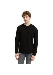 Strickpullover Tom Tailor DENIM, Damen, Gr. L, schwarz, Strick, Obermaterial: 100% Baumwolle, unifarben, regular fit taillenbedeckt, Rundhals, Pullover Strickpullover, mit 2-in-1 Ausschnitt