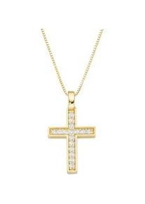 Kette mit Anh&auml;nger Firetti "Schmuck Geschenk Silber 925 Halsschmuck Halskette Venezianer Kreuz", gold (gelbgoldfarben, kristallwei&szlig;), Halsketten, Damen, Silber 925 (Sterlingsilber), L: 45 B: 0,65mm, mit Zirkonia (synth.), B:0,65mm