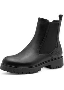 Chelseaboots Tamaris, Damen, Gr. 38, schwarz, Leder, Lederimitat, Schuhe Chelseaboots, Blockabsatz, Stiefelette mit Kontrast-Rahmennaht