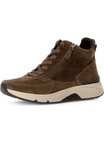 Gabor Keilsneaker ROLLINGSOFT, Damen, Gr. 38, braun (cognac, leo), Glattleder, Veloursleder, unifarben mit Farbeinsatz, Schuhe Sneaker, Freizeitschuh, Schn&uuml;rschuh, Schn&uuml;rboots mit herausnehmbarem Fu&szlig;bett