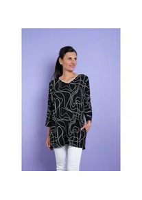 Longshirt Seidel Moden, Damen, Gr. 54, schwarz, Jersey, Obermaterial: 96% Viskose, 4% Elasthan, bedruckt, tailliert Po-bedeckend, V-Ausschnitt, gerader Abschluss, Shirts Longshirt, mit grafischem Print - Seidel Moden