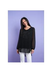 Langarmbluse Seidel Moden, Damen, Gr. 36, schwarz, Chiffon, Obermaterial: 100% Polyester. Obermaterial 2: 95% Viskose, 5% Elasthan, bedruckt, unifarben, l&auml;ssig geschnitten Po-bedeckend, Rundhals, elastischer Bund, Blusen, in eleganter 2 in 1 Optik - MADE IN GERMANY