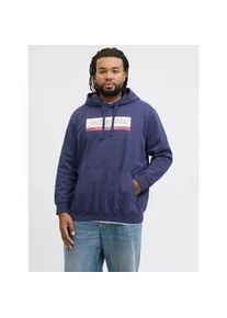 Jack & Jones PlusSize Kapuzensweatshirt "JORINWOOD BLOCK BRANDING SWEAT HOO PLS", Herren, Gr. 5XL, blau (ocean cavern), angeraute Sweatware, Obermaterial: 70% Baumwolle, 30% Polyester, JACK & JONES PLUSSIZE, bedruckt, regular fit normal, Rippb&uuml;ndchen, Sweatshirts