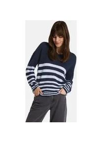 LIEBLINGSST&Uuml;CK Strickpullover LIEBLINGSST&Uuml;CK "Baberina", Damen, Gr. 38, blau (navy), Strick, Obermaterial: 50% Alpaka, 28% Polyester, 22% Wolle, gemustert, gestreift, mehrfarbig, regular fit normal, V-Ausschnitt, Pullover Strickpullover, mit Alpaka-Wolle