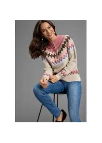 Troyer Laura Scott, Damen, Gr. 44/46, sand, gemustert, Strick, Obermaterial: 50% Viskose, 28% Polyester, 22% Polyamid, figurumspielend h&uuml;ftbedeckend, Raglan&auml;rmel Rippb&uuml;ndchen, Pullover Troyer, Winterstrick mit kuscheligem Norwegermuster - NEUE KOLLEKTION
