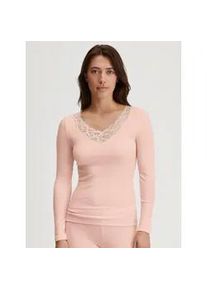 Longsleeve Calida "Silky Wool Joy", Damen, Gr. S (40/42), pearl blush, Obermaterial: 70% Schurwolle, 30% Seide, figurbetont, V-Ausschnitt, Shirts, zarte Spitzen-Details, w&auml;rmend, weich, leichter Glanz