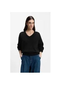 Strickpullover BOSS ORANGE "Fondyssa Premium Damenmode", Damen, Gr. M (38), schwarz 001, Strick, Obermaterial: 44% Polyamid, 34% Alpaka, 22% Wolle, unifarben, bequem normal, V-Ausschnitt, Rippstrickb&uuml;ndchen, Pullover Strickpullover, im Relaxed Fit, V-Ausschnitt