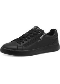 Plateausneaker Tamaris, Damen, Gr. 37, schwarz, Leder, Lederimitat, unifarben, Schuhe Plateausneaker, Freizeitschuh, Halbschuh, Schn&uuml;rschuh mit Ziern&auml;hten
