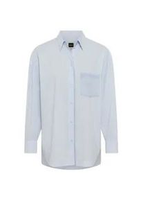 Hemdbluse BOSS ORANGE "Bonsta Premium Damenmode", Damen, Gr. 44, light, pastel blau 456, Popeline;Organza, Obermaterial: 100% Baumwolle, unifarben, oversize Po-bedeckend, 1-Knopf-Manschette, Blusen Hemdbluse, Oversize Fit mit Logostickerei