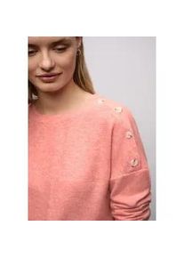 Strickpullover Street One, Damen, Gr. 38, striking coral meliert, Strick, Obermaterial: 51% Polyester, 45% Viskose, 4% Elasthan, unifarben, bequem h&uuml;ftbedeckend, Rundhals, B&uuml;ndchen, Pullover Strickpullover, Knopfdetail an den Schultern und im Melange-Look