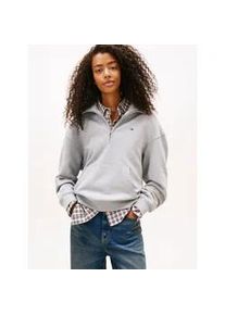 Tommy Hilfiger Kapuzensweatshirt TOMMY JEANS "TJW BXY S-FLAG 1/4 ZIP HOODIE", Damen, Gr. M (38), mid grau htr, Sweatware, Obermaterial: 100% Baumwolle, meliert, unifarben, regular fit, Rippb&uuml;ndchen, Sweatshirts