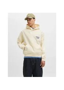 Jack & Jones Kapuzensweatshirt JACK & JONES "JORNORREBRO TYPO BACK SWEAT HOOD SN", Herren, Gr. L, antique wei&szlig;, angeraute Sweatware, Obermaterial: 89% Baumwolle, 11% Polyester, bedruckt, relaxed fit normal, ohne Ausschnitt, Rippb&uuml;ndchen, Sweatshirts, mit Print