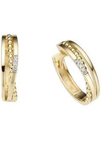 Paar Creolen Firetti "Schmuck Geschenk Gold 333 rhodiniert, massiv, bicolor, mehrreihig", wei&szlig; (gelbgoldfarben, wei&szlig;goldfarben, wei&szlig;), Ohrringe, Damen, 15mm, 0,02 P2 = erkennbare Einschl&uuml;sse, Diamanten Gelbgold 333, Diamanten, Gelbgold 333, mit Brillant