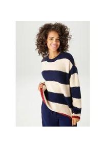 Strickpullover Aniston CASUAL, Damen, Gr. 38, marine, hellbeige, bordeaux, Grobstrick, Obermaterial: 95% Polyacryl, 5% Polyamid, colorblocking, gestreift, oversize h&uuml;ftlang, Rundhals, Rippstrickb&uuml;ndchen, Pullover Strickpullover, mit breiten Streifen