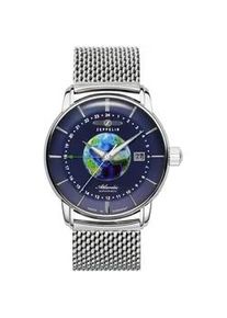 Automatikuhr Zeppelin "Atlantic Automatic GMT", silber (silberfarben, dunkelblau), Armbanduhren, Herren, Automatikuhr, Armbanduhr, Herrenuhr, Made in Germany, Mechanische Uhr, Edelstahlband