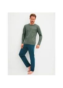 Schlafanzug Calida "Relax Imprint 1", Damen, Gr. S (46/48), laurel gr&uuml;n, Single Jersey, Obermaterial: 100% Baumwolle, relaxed fit lang, Rundhals, Homewear-Sets Schlafanzug, Langarm-Shirt & Hose mit geradem Bein