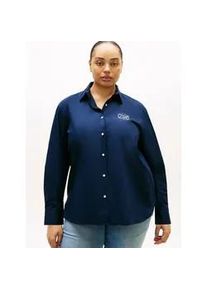 Hemdbluse Tommy Hilfiger Curve "CRV COTTON EASY SHIRT", Damen, Gr. 48, schwarz night navy, Web, Obermaterial: 100% Baumwolle, unifarben, Po-bedeckend, Manschette, Blusen Hemdbluse, in gro&szlig;en Gr&ouml;&szlig;en, Baumwolle