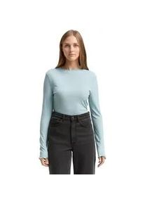 T-Shirt Tom Tailor DENIM, Damen, Gr. M (38), silber cloud blau, Single Jersey, Obermaterial: 48% Polyester, 48% Viskose, 4% Elasthan, unifarben, regular fit taillenbedeckt, tiefer Rundhals, gewellter Abschluss, Shirts T-Shirt, mit gewelltem Saum