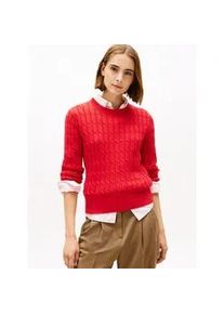 Rundhalspullover Tommy Hilfiger "CO CABLE MID GG C-NK LS SWT", Damen, Gr. XL (42), primary rot, Strick, Obermaterial: 100% Baumwolle, unifarben, regular fit normal, Rundhals, Rippb&uuml;ndchen, Pullover Rundhalspullover, mit Zopfmuster