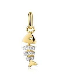 Kettenanh&auml;nger Firetti "Schmuck Geschenk Gold 333 Halsschmuck Anh&auml;nger Fisch", gelbgoldfarben, wei&szlig;goldfarben, kristallwei&szlig;, kristallwei&szlig;, Schmuckanh&auml;nger, Damen, Gelbgold 333, 0,5 g, Kettenanh&auml;nger, mit Zirkonia (synth.)