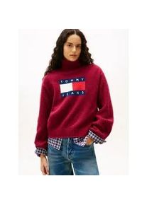 Tommy Hilfiger Rollkragenpullover TOMMY JEANS "TJW TURTLENECK FLAG SWEATER EXT", Damen, Gr. M (38), lavish cerise, Strick, Obermaterial: 53% Polyester, 38% Nylon, 9% Wolle, gemustert, regular fit normal, Rundhals, Pullover Rollkragenpullover