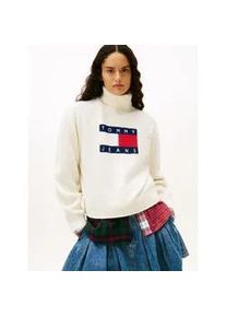 Tommy Hilfiger Rollkragenpullover TOMMY JEANS "TJW TURTLENECK FLAG SWEATER EXT", Damen, Gr. S (36), ancient wei&szlig;, Strick, Obermaterial: 53% Polyester, 38% Nylon, 9% Wolle, gemustert, regular fit normal, Rundhals, Pullover Rollkragenpullover