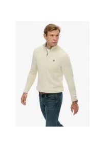 Strickpullover Superdry "COTTON KNIT HENLEY", Herren, Gr. M, cream, Strick, Obermaterial: 100% Baumwolle, unifarben, slim fit h&uuml;ftlang, Rundhals, Rippb&uuml;ndchen, Pullover Strickpullover