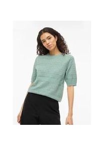 Kurzarmpullover Vila "VIMILOS S/S O-NECK POINTELLE TOP - NOOS", Damen, Gr. M, blau surf, Strick, Obermaterial: 52% Viskose, 28% Polyester, 20% Polyamid, unifarben, regular fit normal, Rundhals, Rippstrickb&uuml;ndchen, Pullover