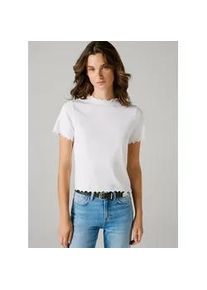 T-Shirt Pepe Jeans "NORA", Damen, Gr. XL, wei&szlig;, Feinripp, Obermaterial: 95% Baumwolle, 5% Elasthan, unifarben, figurbetont h&uuml;ftlang, hoch geschlossener Ausschnitt, gewellter Abschluss, Shirts T-Shirt, mit gewellten Abschl&uuml;ssen