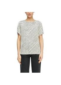 Shirtbluse comma, Damen, Gr. 42, wei&szlig; beige, Web, Obermaterial: 95% Polyester, 5% Elasthan, gestreift, regular fit normal, Rundhals, Blusen, mit Streifen Muster