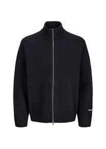 Jack & Jones Strickjacke JACK & JONES "JORNORREBRO KNIT ZIP CARDIGAN", Herren, Gr. M, schwarz, Strick, Obermaterial: 55% Baumwolle, 22% Polyester, 21% Polyacryl, 2% Elasthan, unifarben, relaxed fit, Strickjacken Strickjacke