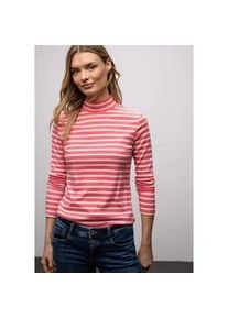 Langarmshirt Street One, Damen, Gr. 38, striking coral, Jersey, Obermaterial: 95% Baumwolle, 5% Elasthan, gestreift, tailliert h&uuml;ftbedeckend, Rundhals, Shirts Langarmshirt, in Streifen-Optik und mit Turtleneck