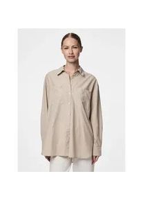 Hemdbluse Pieces "PCMELIA LS LOOSE SHIRT WVN NOOS BC", Damen, Gr. L, crockery stripes:thin hellwei&szlig;, Web, Obermaterial: 55% Polyester, 45% Baumwolle, gestreift, loose fit Po-bedeckend, Blusen Hemdbluse, mit abgerundetem Saum