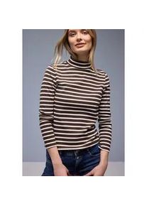 Langarmshirt Street One, Damen, Gr. 44, molten earth, Jersey, Obermaterial: 95% Baumwolle, 5% Elasthan, gestreift, tailliert h&uuml;ftbedeckend, Rundhals, Shirts Langarmshirt, in Streifen-Optik und mit Turtleneck