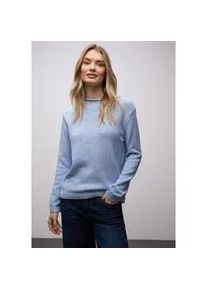 Strickpullover Street One, Damen, Gr. 40, bonnet blau, Strick, Obermaterial: 100% Baumwolle, meliert, l&auml;ssig geschnitten h&uuml;ftbedeckend, Rundhals, Pullover Strickpullover, im Two-Tone-Look