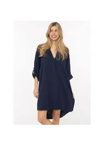 Schlupfbluse Zwillingsherz "Rom", Damen, navy, Web, Obermaterial: 100% Baumwolle, unifarben, ca. Mitte Oberschenkel, tiefer V-Ausschnitt, Krempel&auml;rmel 1-Knopf-Manschette, Blusen Schlupfbluse, verl&auml;ngerte R&uuml;ckenpartie, V-Neck, Turn-Up &Auml;rmel, Musselin