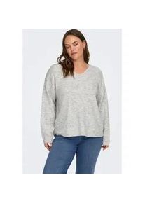 Strickpullover Only CARMAKOMA "CARCAMILLA V-NECK L/S PULLOVER KNT NOOS", Damen, Gr. S, light grau melange, Strick, Obermaterial: 74% Polyacryl, 24% Polyester, 2% Elasthan, unifarben, normal, V-Ausschnitt, Pullover Strickpullover, Materialmix