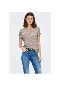 Kurzarmshirt Only "ONLMOSTER STRIPE S/S O-NECK TOP JRS NOOS", Damen, Gr. XL, etherea stripes:cloud dancer, Jersey, Obermaterial: 75% Viskose, 20% Polyester, 5% Elasthan, gestreift, regular fit normal, Rundhals, Aufschlag, Shirts, gestreift, l&auml;ssig geschnitten, Jersey, Rundhals, Viskosemischung