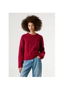 Strickpullover Pepe Jeans, Damen, Gr. L, 287currant rot, Strick, Obermaterial: 54% Polyester, 20% Wolle, 20% Polyamid, 5% Alpaka, 1% Elasthan, meliert, normal normal, Rundhals, Rippstrickb&uuml;ndchen, Pullover Strickpullover, mit Zopfmuster und Woll-Anteil