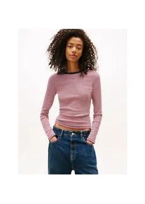 Tommy Hilfiger Langarmshirt TOMMY JEANS "TJW SLIM ESSENTIAL RIB LS", Damen, Gr. XS (34), rot, navy, wei&szlig; mini stripe, Rippware, Obermaterial: 95% Baumwolle, 5% Elasthan, gestreift, slim fit h&uuml;ftlang, Rundhals, eingesetzt abgesteppt, Shirts Langarmshirt, mit Logostickerei