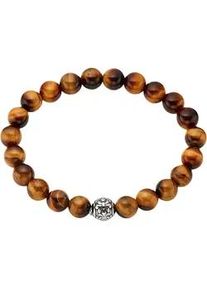 Armband Bruno Banani "Schmuck Geschenk felxibles Tigeraugenarband mit Edelstahlkugel", braun (edelstahlfarben, braun, braun), Armb&auml;nder, Damen, 21cm, Edelstahl Polyamid, Edelstahl, Polyamid, Armband, mit Tigerauge (synth.)