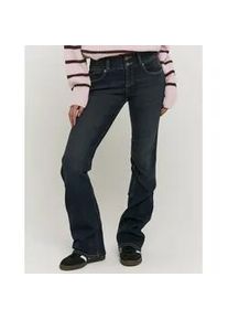 Bootcut-Jeans Tally Weijl "SPADECYNTIA", Damen, Gr. 40, N-Gr, midschwarz indigowash dirtybeige2, Denim/Jeans, Obermaterial: 92% Baumwolle, 6% Elastomultiester, 2% Elasthan, bootcut fit lang, Jeans, Baumwollmischung, Low Waist, mit doppeltem Knopf am breiten Bund