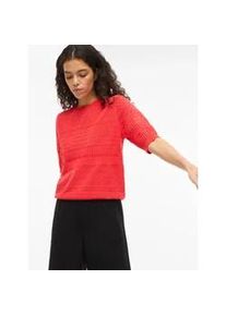 Kurzarmpullover Vila "VIMILOS S/S O-NECK POINTELLE TOP - NOOS", Damen, Gr. L, hibiscus, Strick, Obermaterial: 52% Viskose, 28% Polyester, 20% Polyamid, unifarben, regular fit normal, Rundhals, Rippstrickb&uuml;ndchen, Pullover