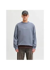 Jack & Jones Sweatshirt JACK & JONES "JORNORREBRO EMB SWEAT CREW NOOS", Herren, Gr. M, tradewinds, angeraute Sweatware, Obermaterial: 89% Baumwolle, 11% Polyester, unifarben, relaxed fit normal, Rundhals, Rippb&uuml;ndchen, Sweatshirts Sweatshirt, mit Logo Print