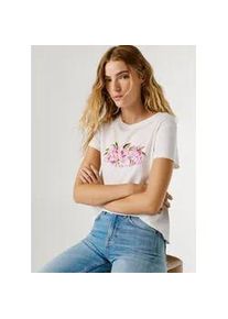 T-Shirt Pepe Jeans "MAHINA", Damen, Gr. XS, wei&szlig;, Single Jersey, Obermaterial: 100% Baumwolle, bedruckt, regular fit h&uuml;ftlang, Rundhals, Shirts T-Shirt, mit floralem Print