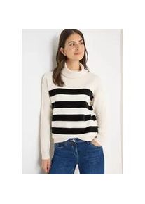 Rollkragenpullover Cecil, Damen, Gr. XL (44), light greige melange, Strick, Obermaterial: 37% Baumwolle, 34% Polyacryl, 26% Polyester, 3% Elasthan, gestreift, l&auml;ssig geschnitten h&uuml;ftbedeckend, Rundhals, B&uuml;ndchen, Pullover Rollkragenpullover, mit Colorblocking-Streifen und gro&szlig;em Kragen
