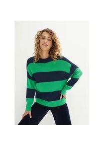 Strickpullover bonprix, Damen, Gr. 44/46 (L), gr&uuml;n (grasgr&uuml;n, dunkelblau gestreift), Strick, Obermaterial: 92% Viskose, 8% Polyamid, gestreift, oversize normal, Rundhals, Rippb&uuml;ndchen, Pullover Strickpullover, aus Viskose und Polyamid, ohne Verschluss, gestreiftes Design