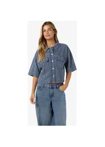 Jeansbluse Noisy may "NMENZA S/S REG CROP SHIRT MG004MB NOOS", Damen, Gr. L, medium blau denim, Denim/Jeans, Obermaterial: 100% Baumwolle, unifarben, oversize normal, Blusen Jeansbluse