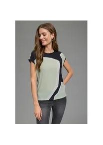 Shirtbluse Laura Scott, Damen, Gr. 46, schwarz, mint, Web, Obermaterial: 97% Polyester, 3% Elasthan. R&uuml;ckenteil: 95% Viskose, 5% Elasthan, gemustert, gestreift, figurumspielend h&uuml;ftlang, U-Boot-Ausschnitt, angeschnitten abgesteppt, Blusen, Materialmix, hinten gestreifter Jersey vorne gemusterter Bluseneinsatz